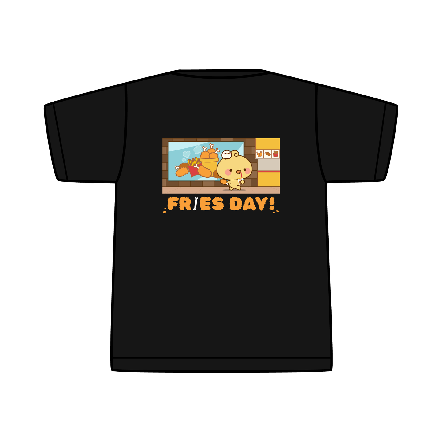 เสิ้อยืด Piyomaru Fries Day สีดำ